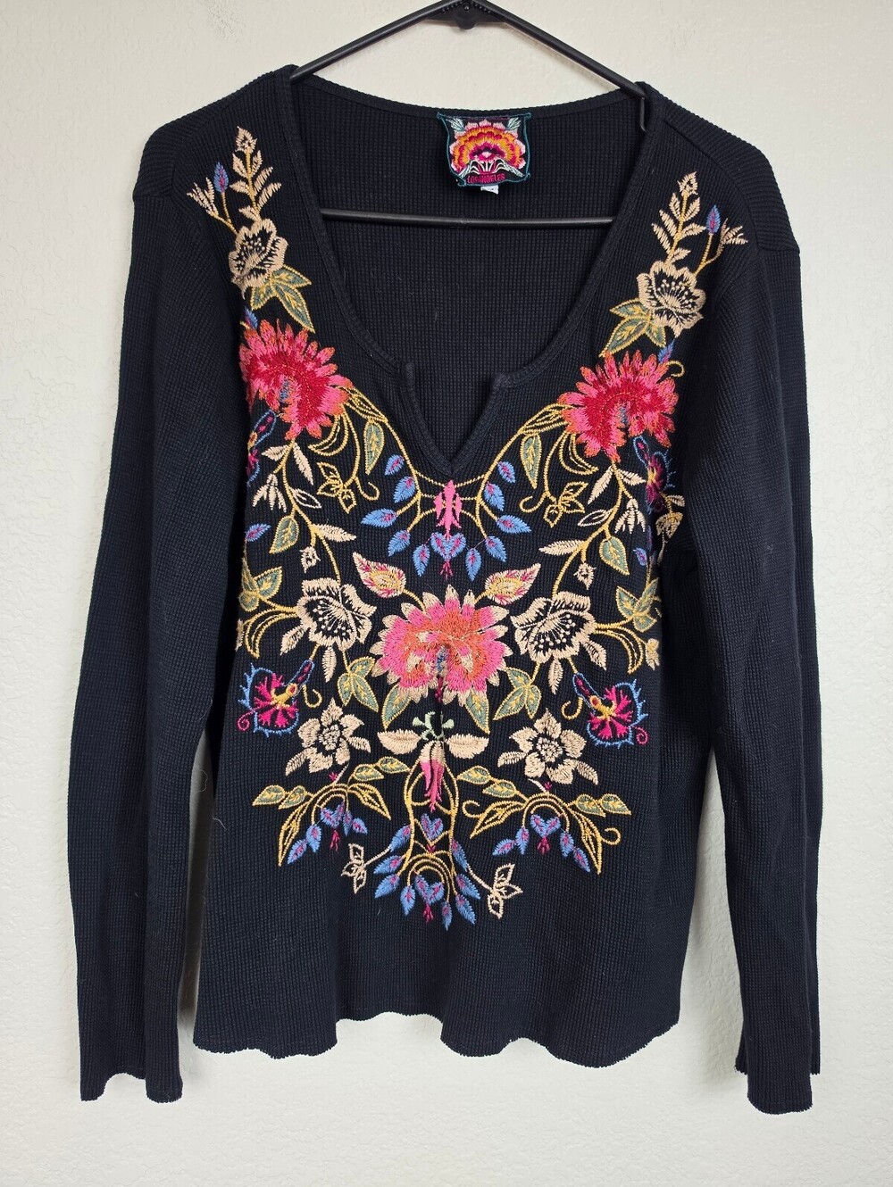 Johnny Was Black Floral Embroidered Sweater Medium